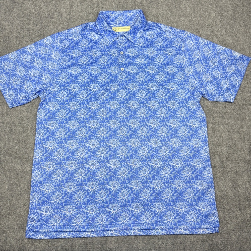 Donald Ross Sportswear Men's Blue Floral Print Golf Polo Shirt Size L - Picture 3 of 11